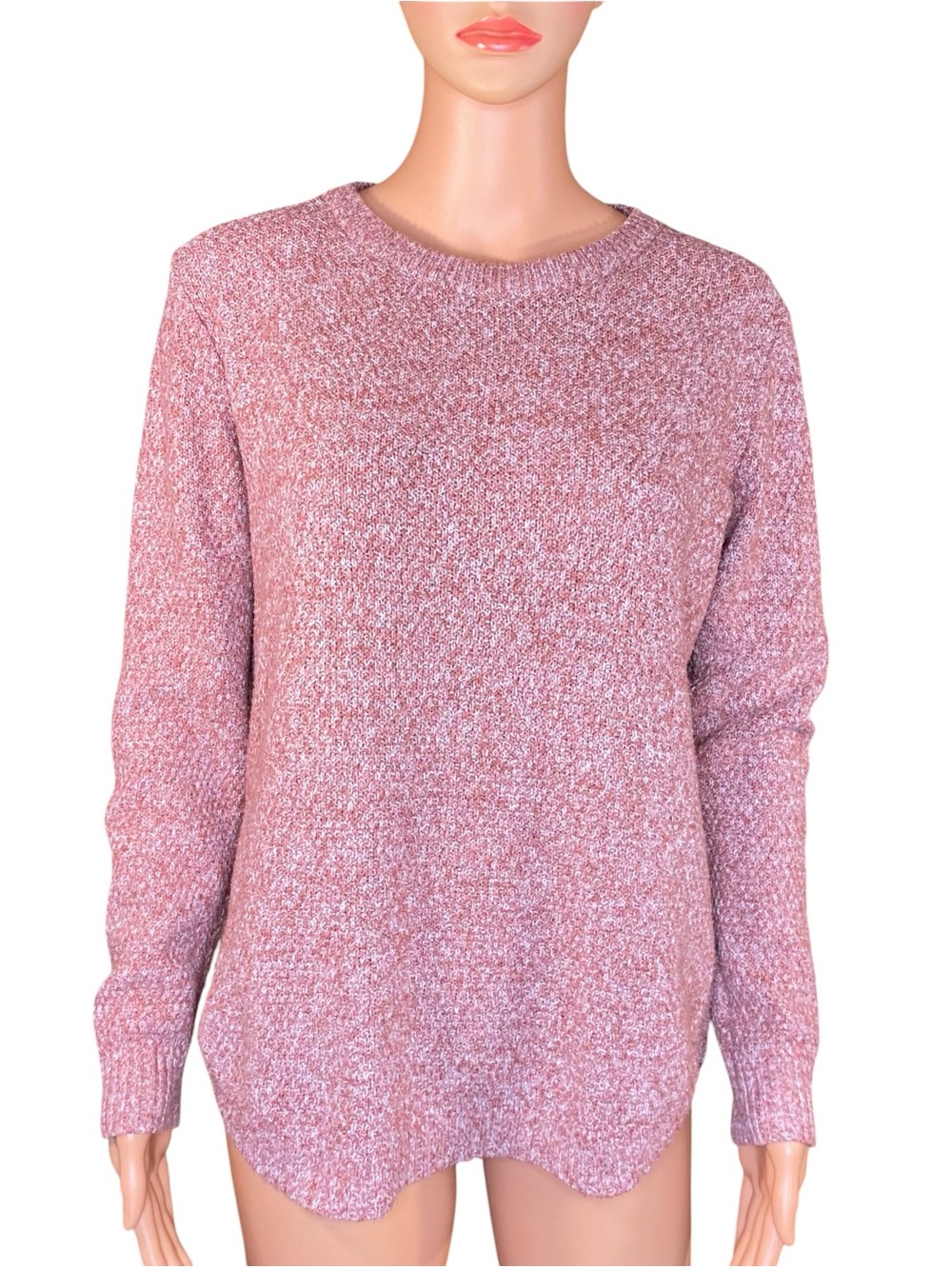 Pink Clover Knit Crewneck Sweater Pink Marbled Long Sleeve Mid Weight Casual Med